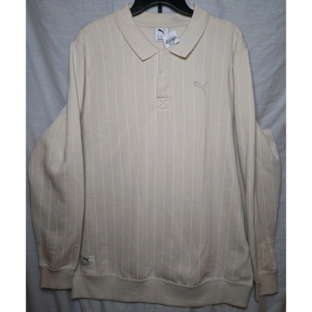 Puma Athletics Men's Class Polo FL Alpine Snow Pinstripe Sweatshirt Size XL, NWT